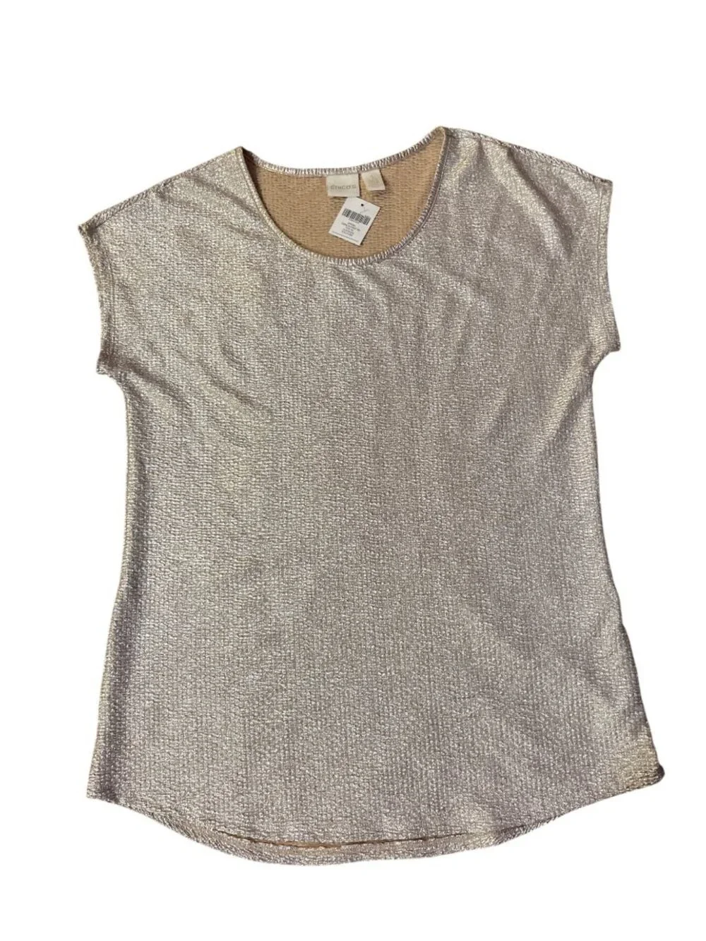 NEW Chicos Sierra Shimmer Tee Champagne Metallic Womens 1 M - Picture 12 of 15